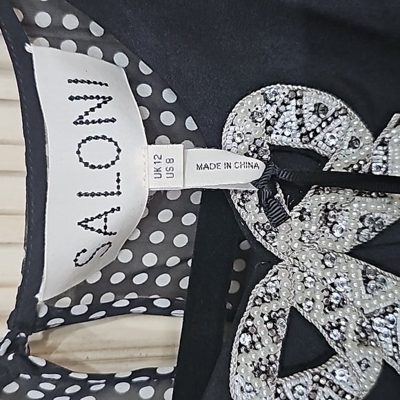NWT SALONI Black & White Beaded Bow Silk Georgette Blouse Sz 8 - Picture 10 of 13